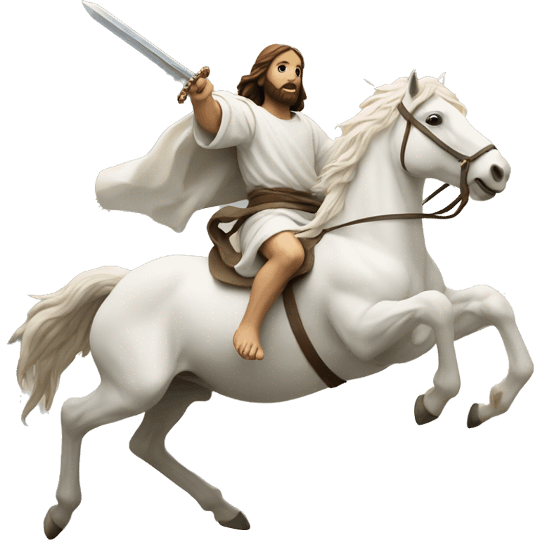 Jesus riding a flying white horse with a sword in hand emoji