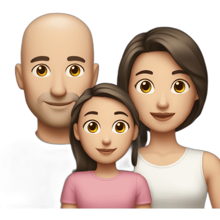 white family bald dad daughter with long dark hair daughter with short pink hair emoji