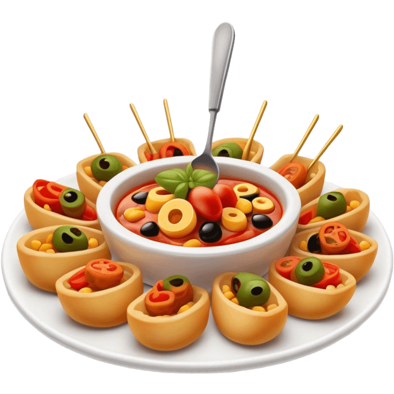 Cinematic Realistic Tapas Dish Emoji, depicted as an assortment of small, flavorful Spanish appetizers rendered with vibrant detail and warm, inviting lighting. emoji