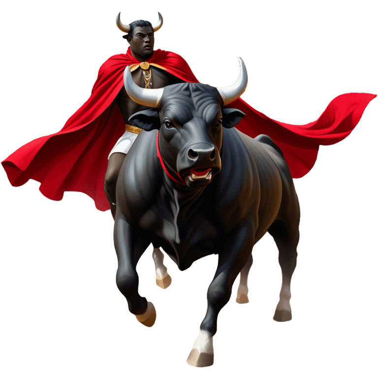 ​Cinematic Realistic black charging bull, against a matador depicted in a flowing red cape, captured in the dramatic moment of confronting a charging bull in a traditional bullring, rendered with dynamic motion and dramatic lighting that encapsulates the intensity and artistry of the spectacle, emoji