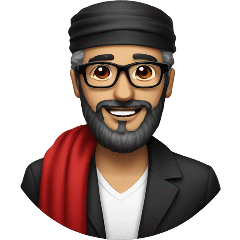 man in black glasses and black beard with red arafat smiling  emoji