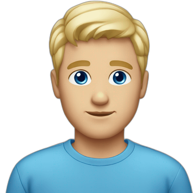 male, blue eyes, short blonde hair, blue shirt emoji