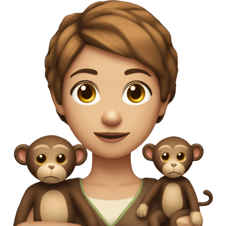 Can you do a young woman with short pixie style hair and a brown stuffed animals monkey emoji