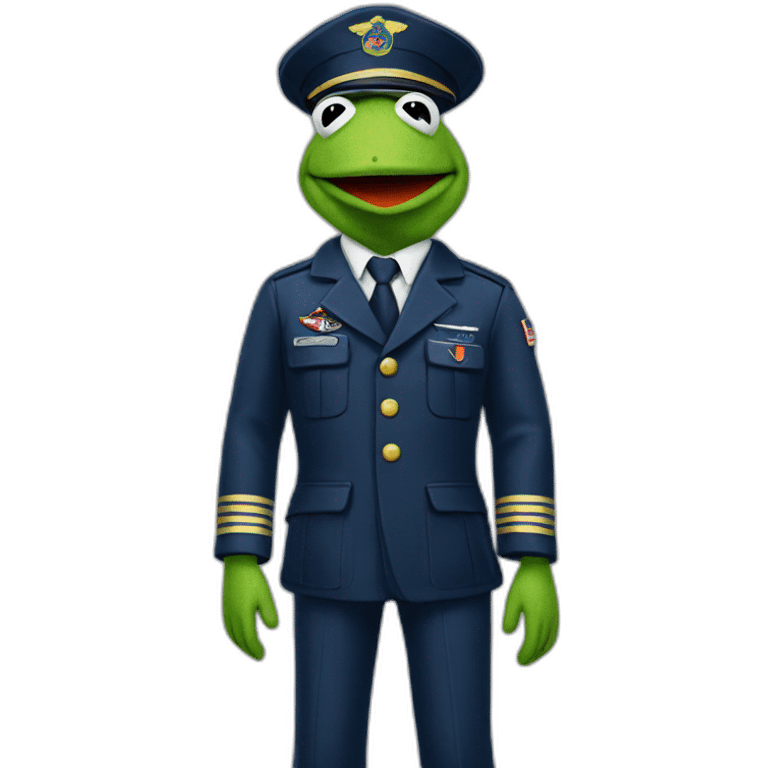 kermit as airline pilot with dark blue uniform emoji