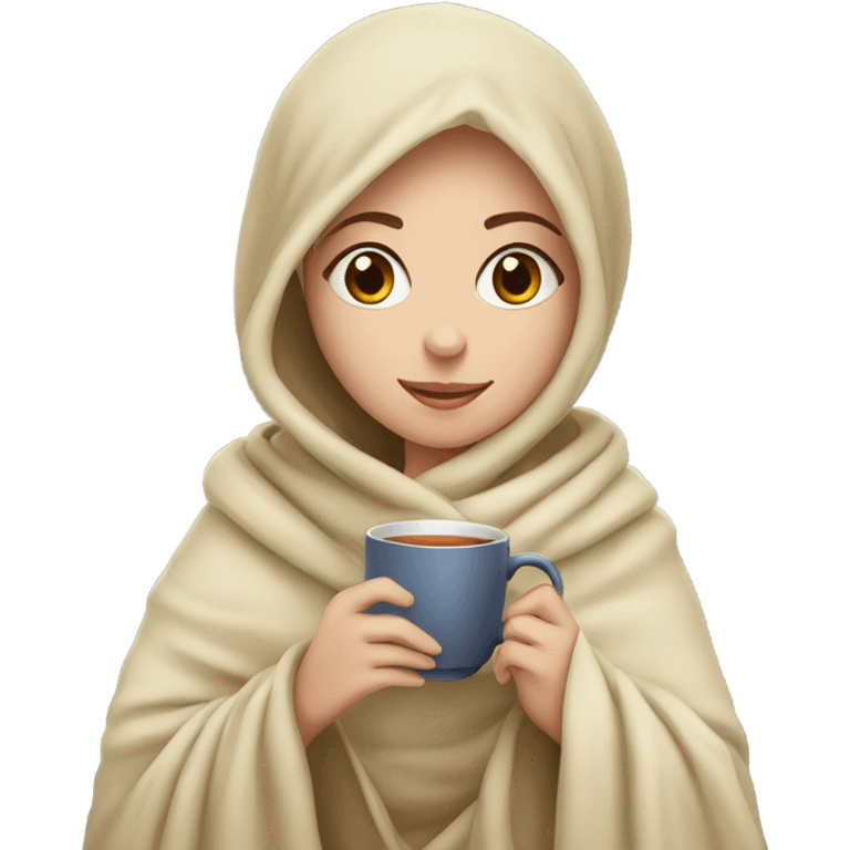 White Girl drinking tea with blanket on emoji