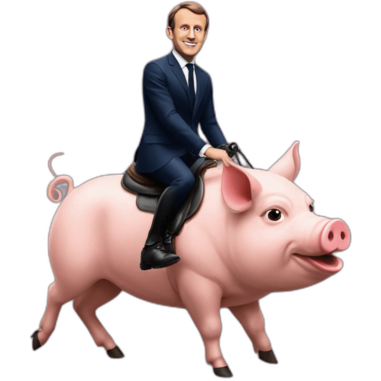 Emmanuel Macron riding a pig emoji