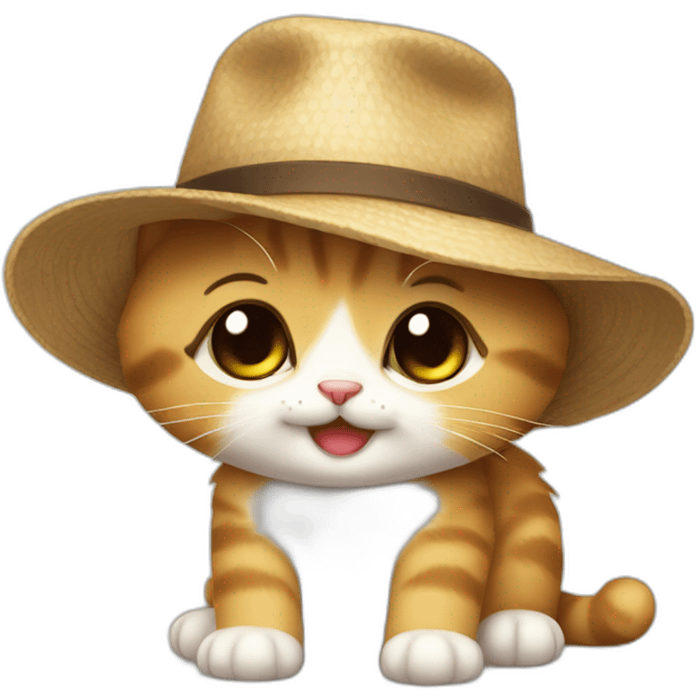 cute kitten in a hat smiling and crying emoji