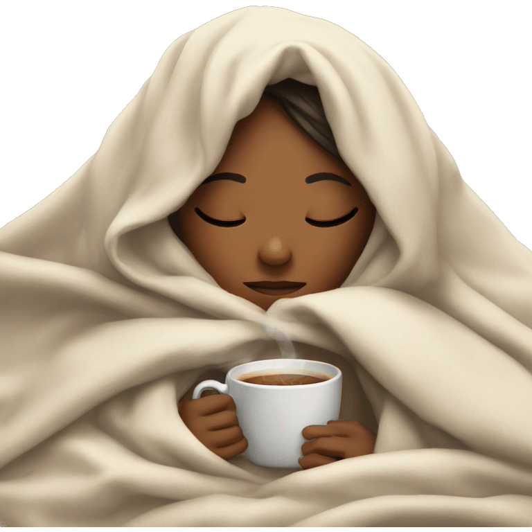 girl inside a blanket sipping coffee eyes closed emoji