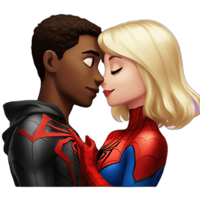 Spider-Man Miles Morales and Gwen Spider To kiss emoji