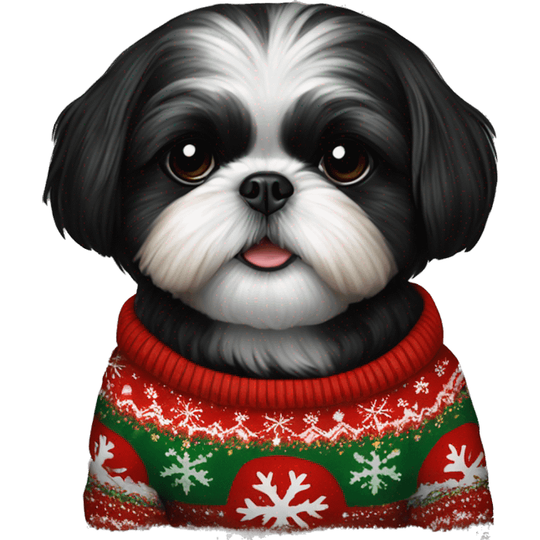 Christmas sweater on ALL BLACK FEMALE SHIH TZU emoji