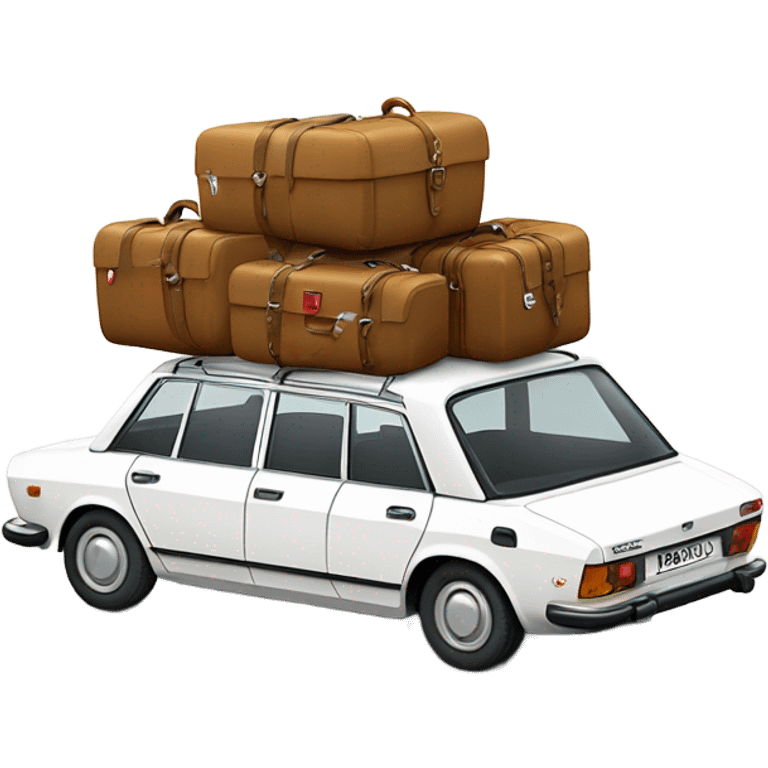 a white peugeot 504 break with few luggage on the roof emoji