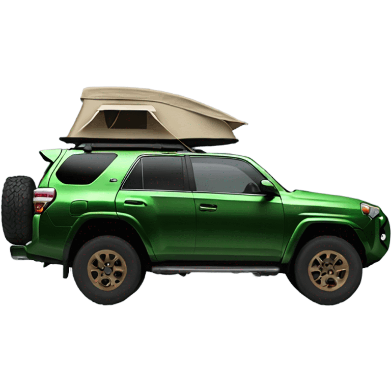 Green 4runner with bronze wheels and a rooftop tent emoji