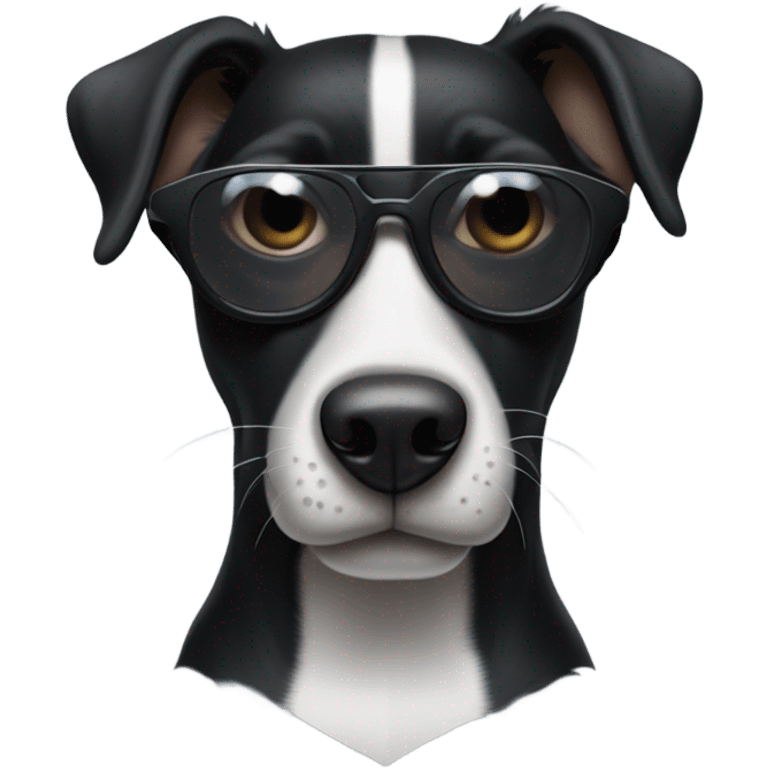 Black dog with white stripe wearing Oakley sunglasses  emoji