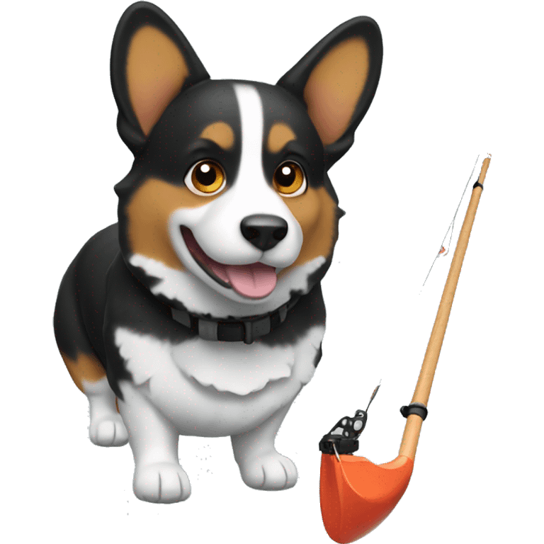 Black tri corgi fishing  emoji