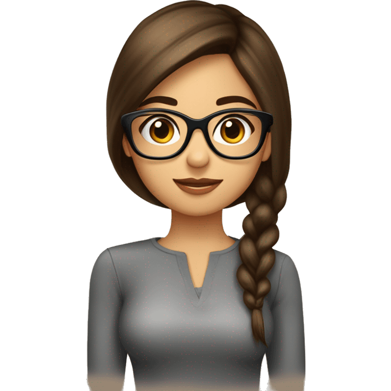 Fille cheveux lisse long brune raie au milieuyeux marron ave lunettes noires emoji