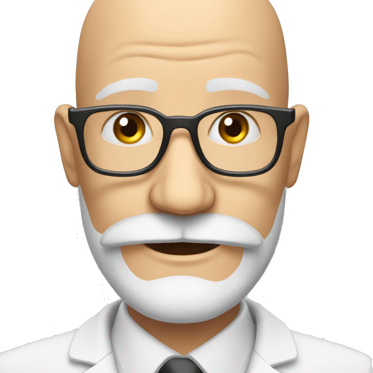 old bald professor with a beard and mustache in rectangular glasses smiles emoji