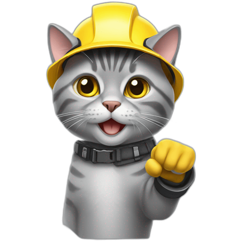 gray-cat pointing his finger out like a pistol with yellow construction helmet emoji