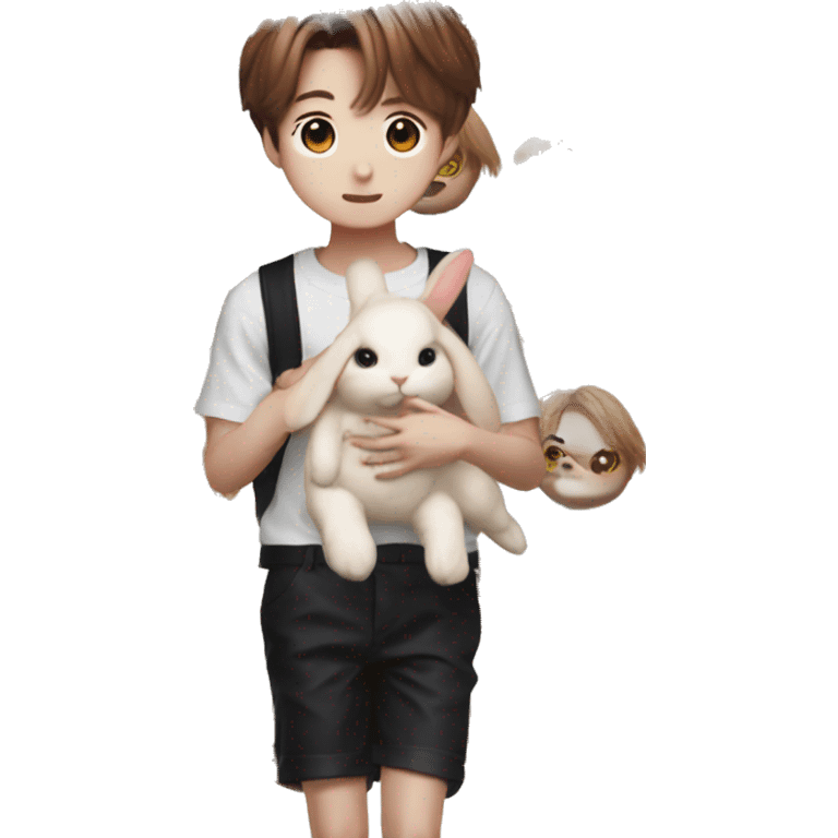 Jungkook of BTS with a rabbit doll emoji