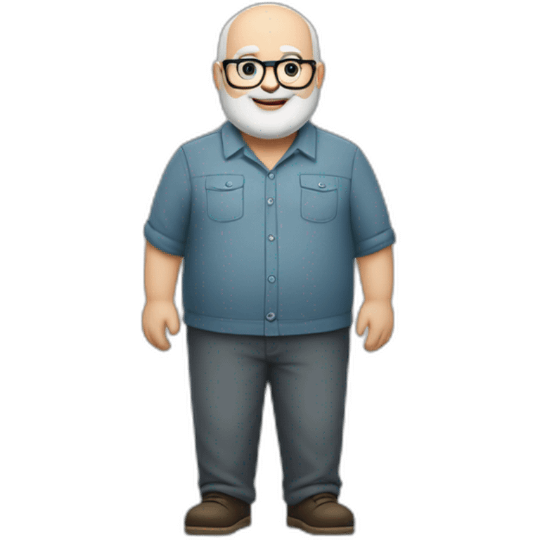 chubby white bald man with gray beard crossed arms full body smiling  glasses emoji