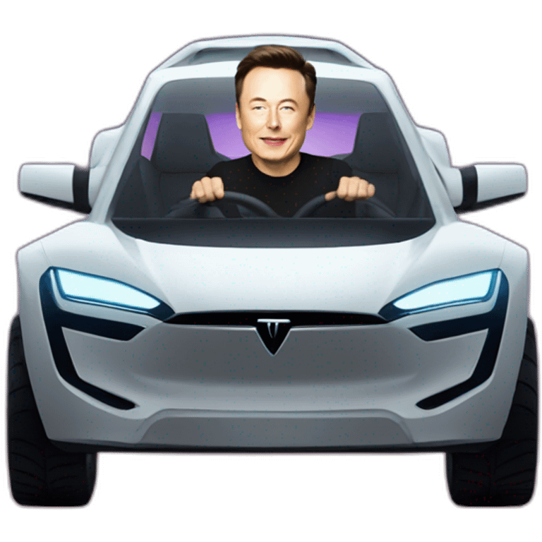 Elon musk riding in a Tesla cyber truck  emoji