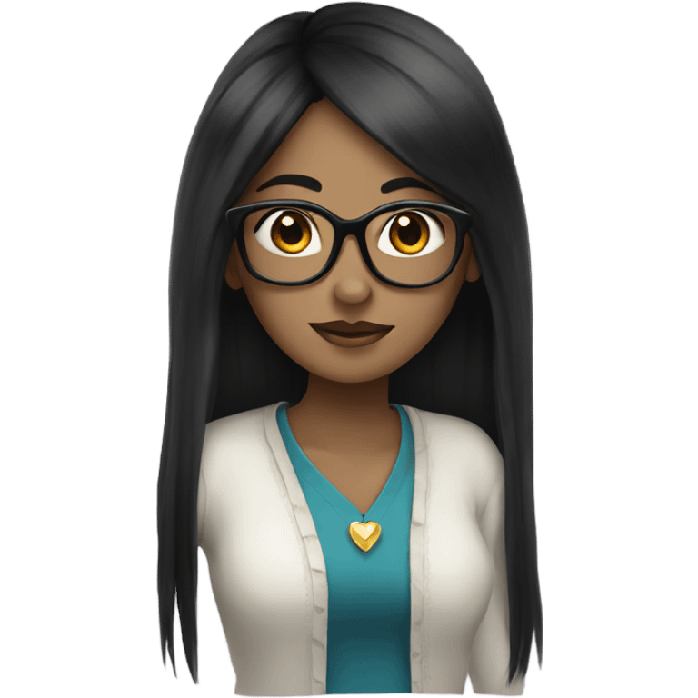 long black hair girl with glasses wearing a crown emoji