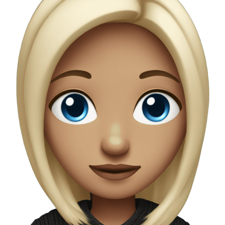 cozy girl in black sweater blue eyes straight hair emoji