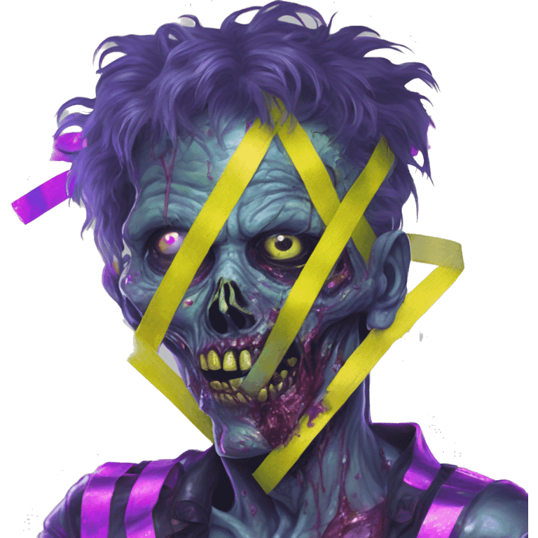 Zombie_ Vaporwave black holographic oilslick zombie yellow caution tape emoji