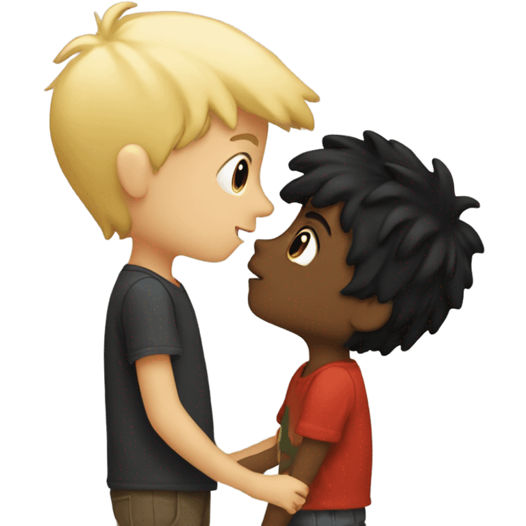 A blonde boy kissing a black hair boy emoji