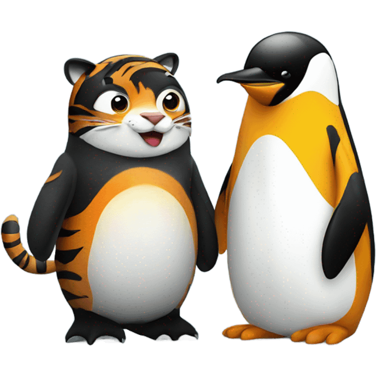 A tiger and penguin being friends  emoji