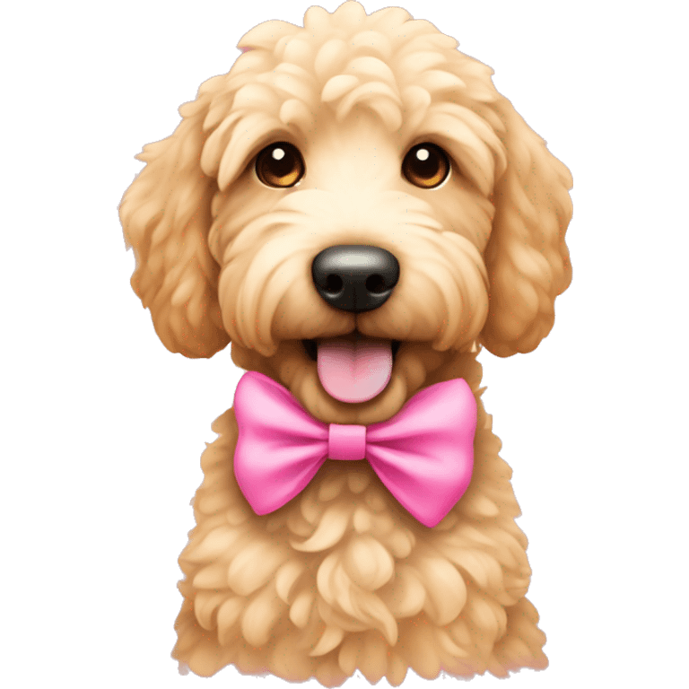 Cute golden doodle with pink bow emoji