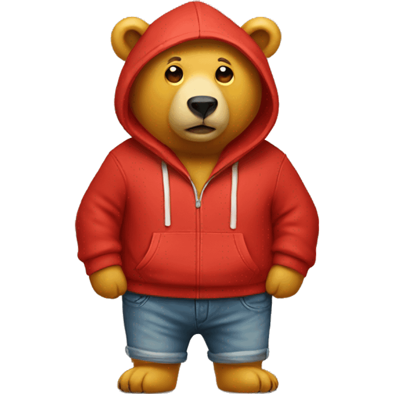 Yellow bear wearing red hoodie no pants emoji