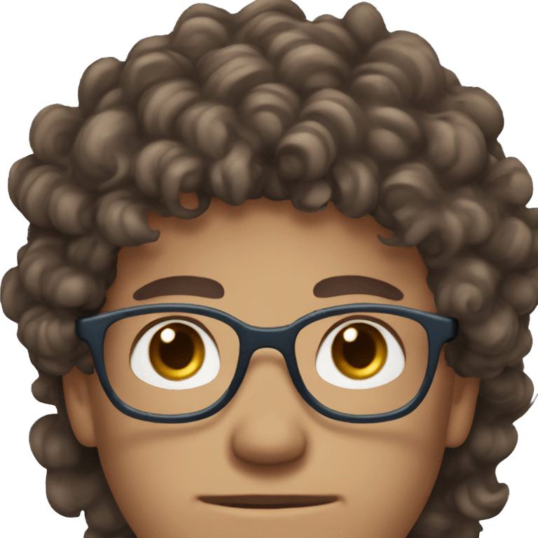 Curly, brown hair, faded sides male with light blue eyes, round glasses, sharp jawline, white skin emoji