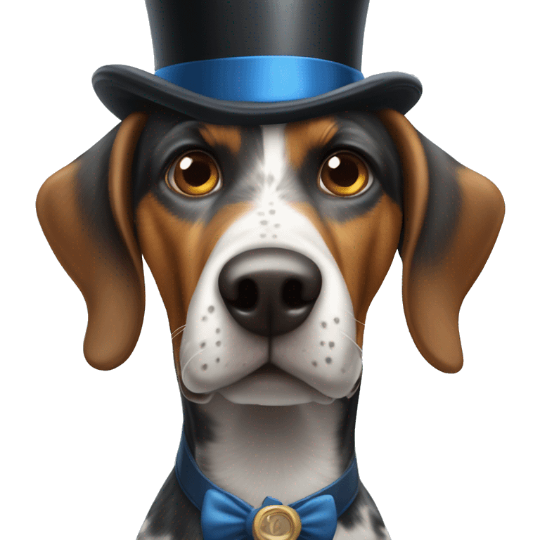 Blue tick coon hound with top hat emoji