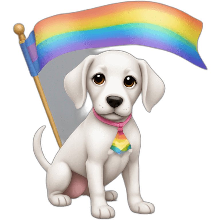 Cachorra vestida de bailarina com bandeira de arco iris emoji