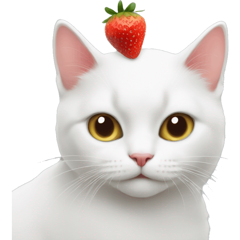 White cat with a strawberry  emoji