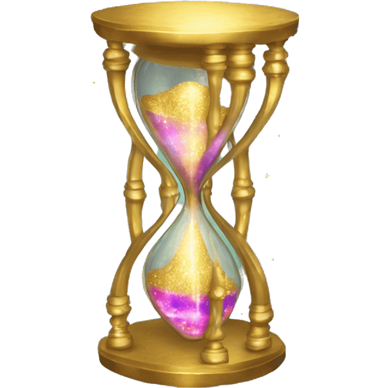 Gilded sparkling shimmering hourglass with nebula galaxy golden inside emoji