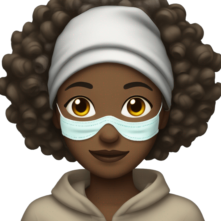 Black girl with curly hair and face mask on emoji