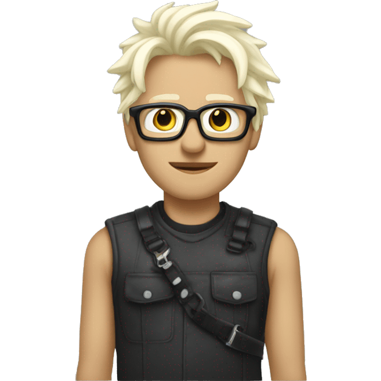 a cool guy with bleached hair, bondage hair, glasses emoji