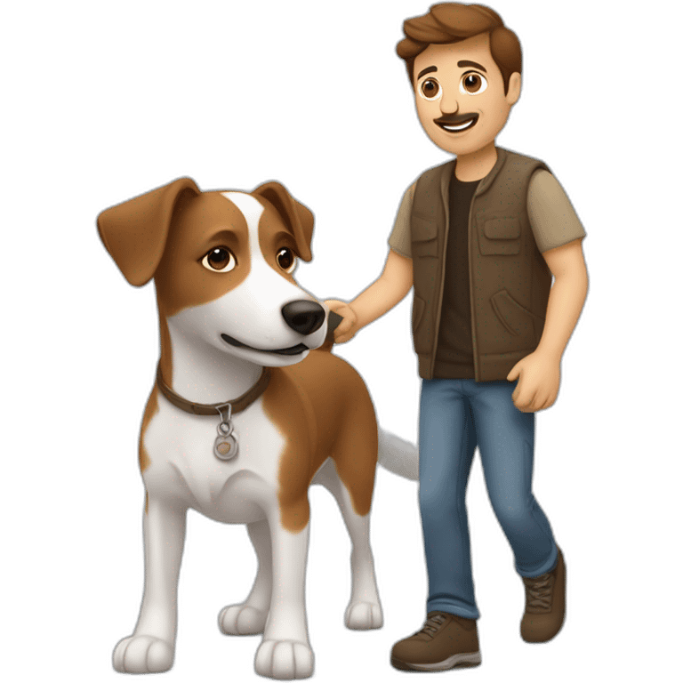 brown haired mid path man with jack russell dog emoji