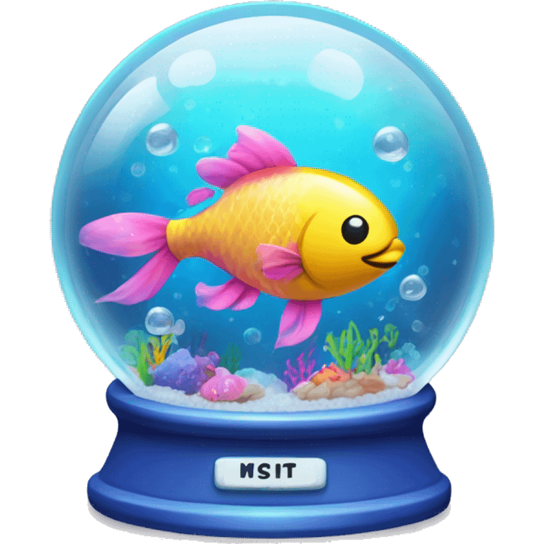 Kawaii rainbow neon bedazzled ocean fish in an under the sea snow globe  emoji