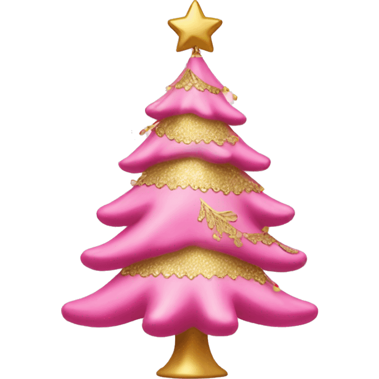 pink christmas tree with gold ornaments emoji