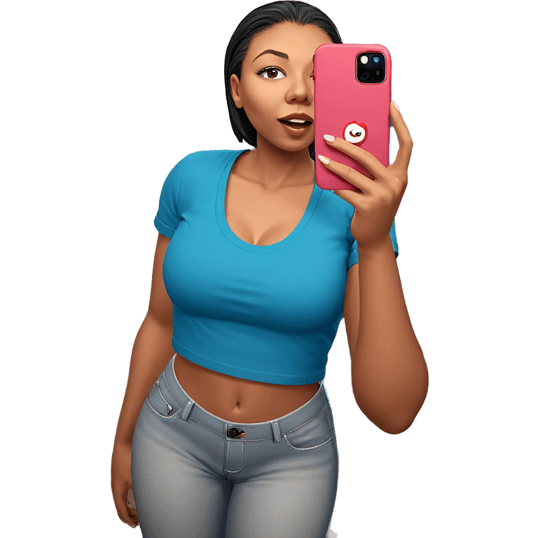 girl taking selfie in jeans emoji