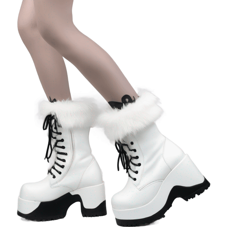 Platform Demonia High boots white fur emoji