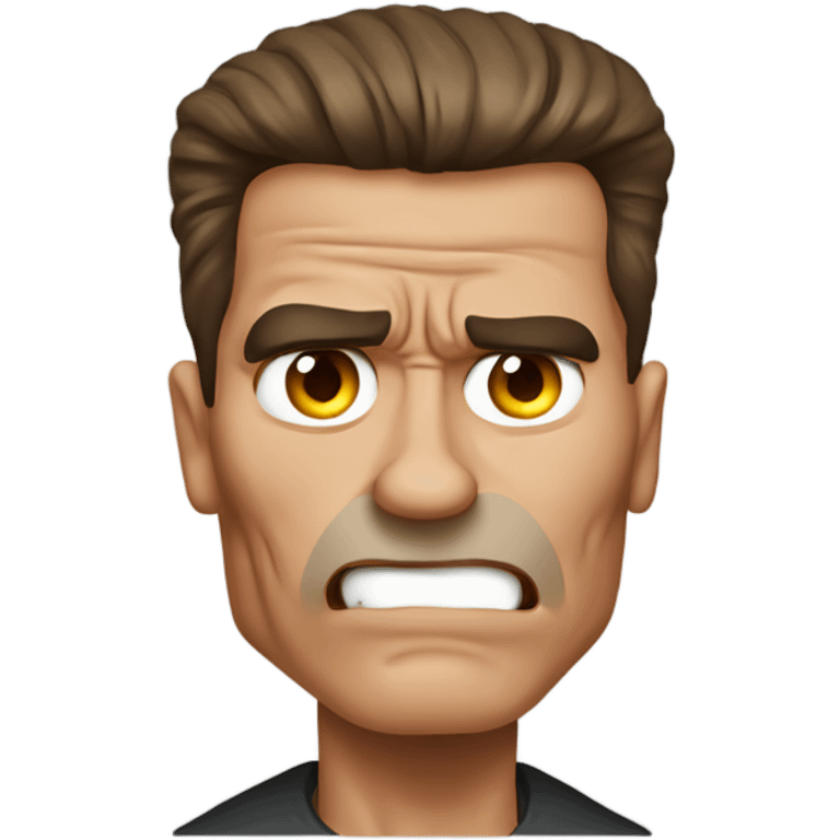 scared Schwarzenegger-like terminator, make tears visible, make him look friendly emoji