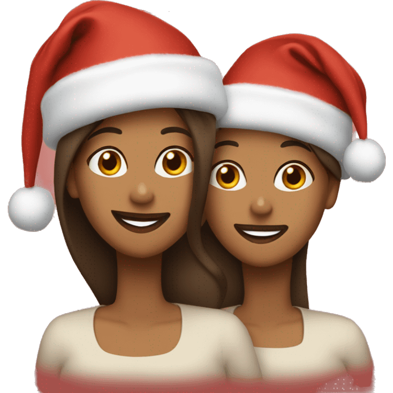 Three brown sisters wearing Christmas hats emoji