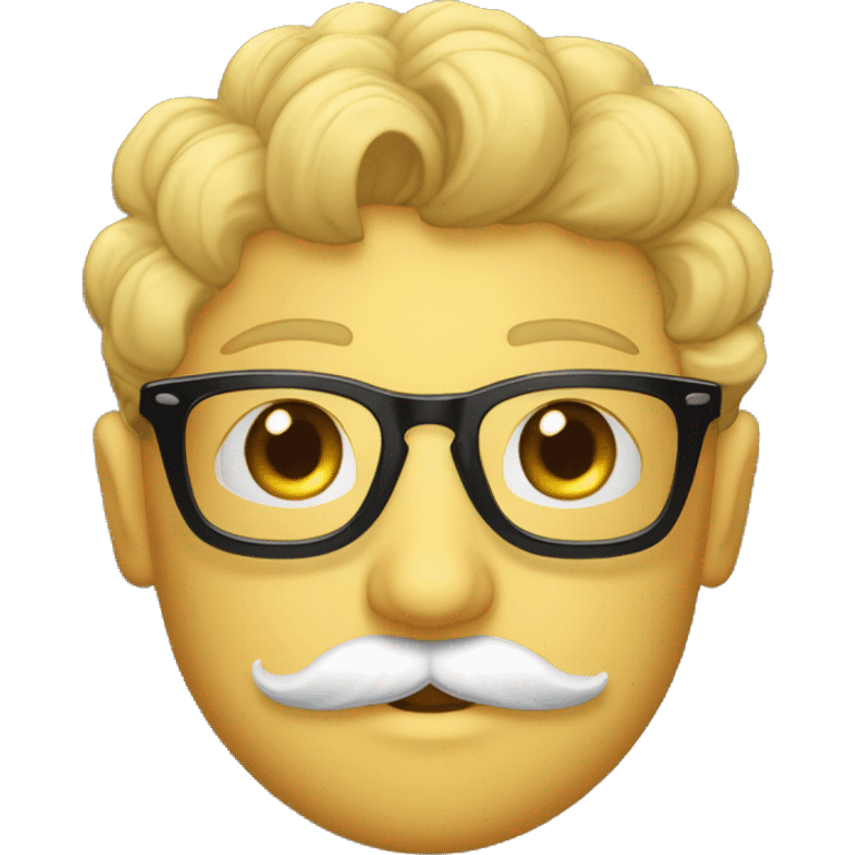 Garçon homme avec une petite moustache chveux boucles lunettes avec monture transparent et cheuveu mi long boucle avce t shirt noir emoji