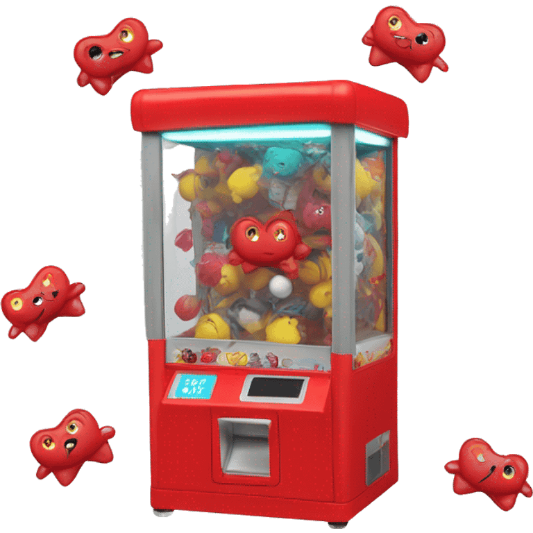 red claw machine, realistic toys inside emoji