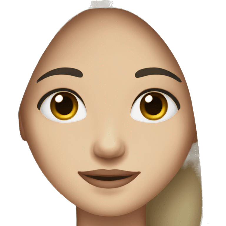 caucasian girl with black hair, brown eyes, black brows, white teeth  emoji