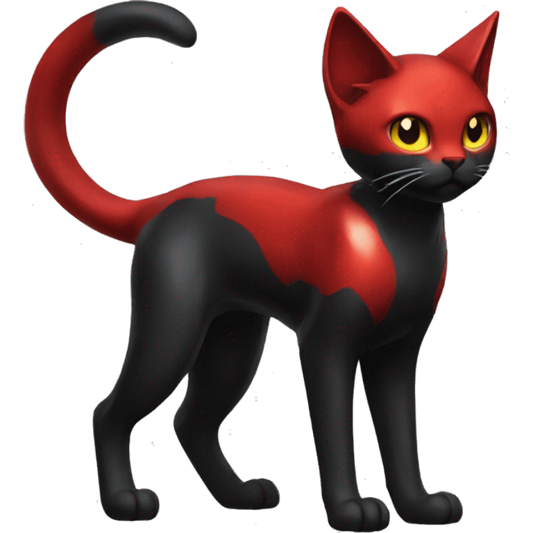 Shiny Black-Red Dark-type-Poison-type-Fakémon-Cat full body emoji