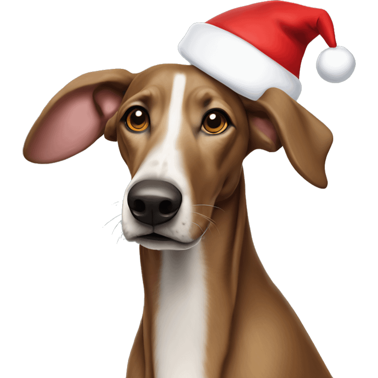 All Brown Sighthound wearing Santa hat emoji